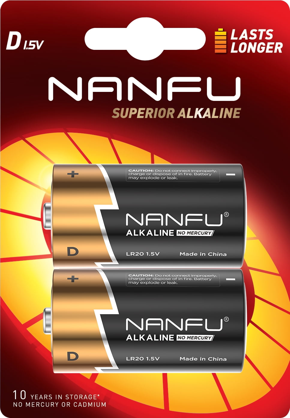 Nanfu Alkaline 1.5V D Size 2 Pack Batteries Expire Date 04/2032 ...