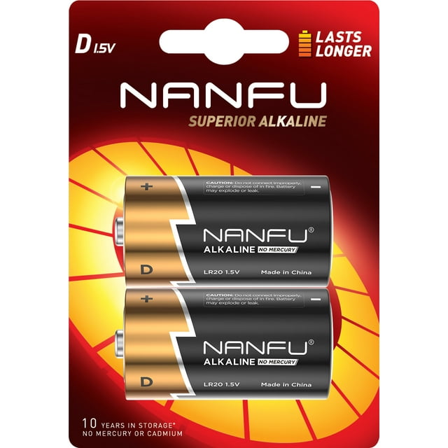 Nanfu Alkaline 1.5V D Size 2 Pack Batteries Expire Date 04/2032 *Purchase 3 get 1 Free