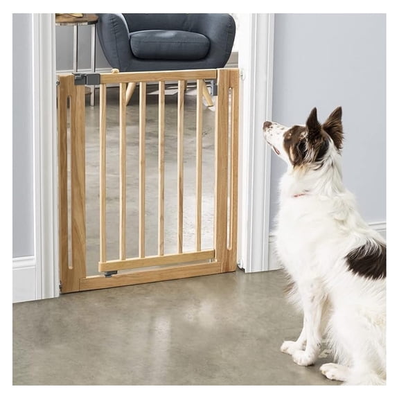 Nani Dog Gate - Indoor Pet Barrier, Expandable to 38", Walk Through Swinging Door, Extra Wide, Pressure Mounted, Walls, Stairs. Small and Large Dogs. Natural Wood. Best Dog Gate.