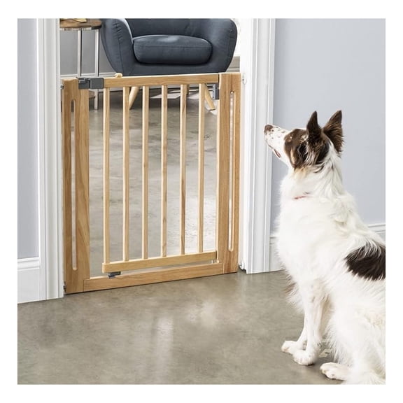Nani Dog Gate - Indoor Pet Barrier, Expandable to 38", Walk Through Swinging Door, Extra Wide, Pressure Mounted, Walls, Stairs. Small and Large Dogs. Natural Wood. Best Dog Gate.