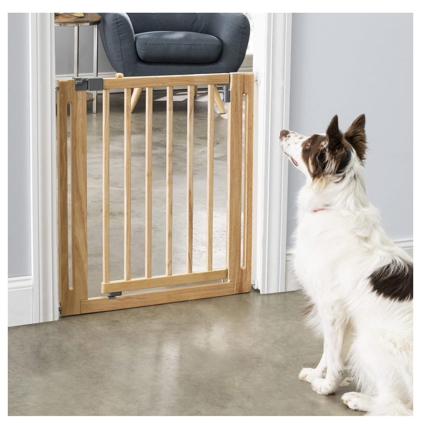 Nani Dog Gate Indoor Pet Barrier, Expandable to 38", Walk Through Swinging Door, Extra Wide