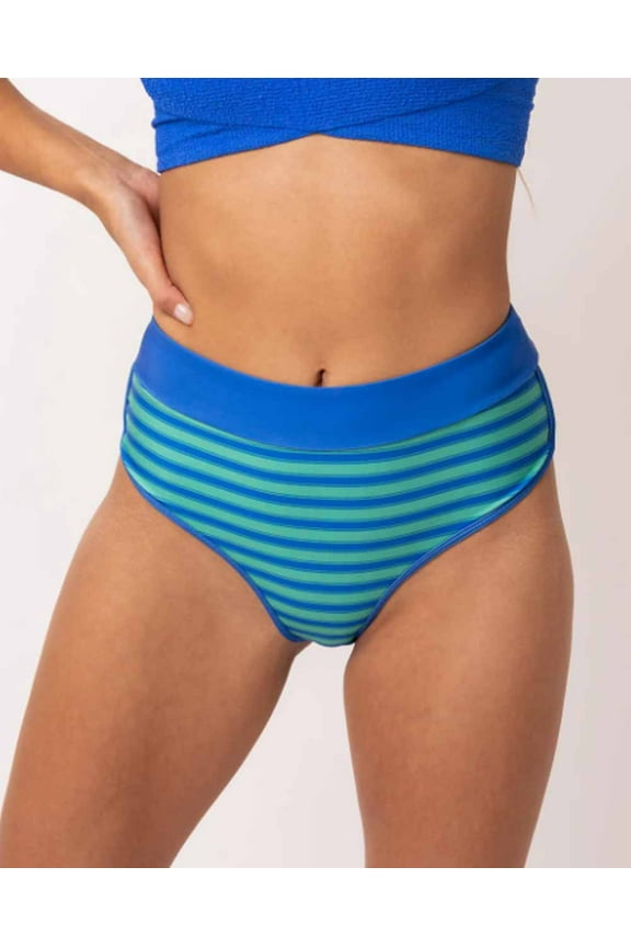 Women's Zoe Retro Swim Bottoms - Blue/Green Stripe - (Medium)