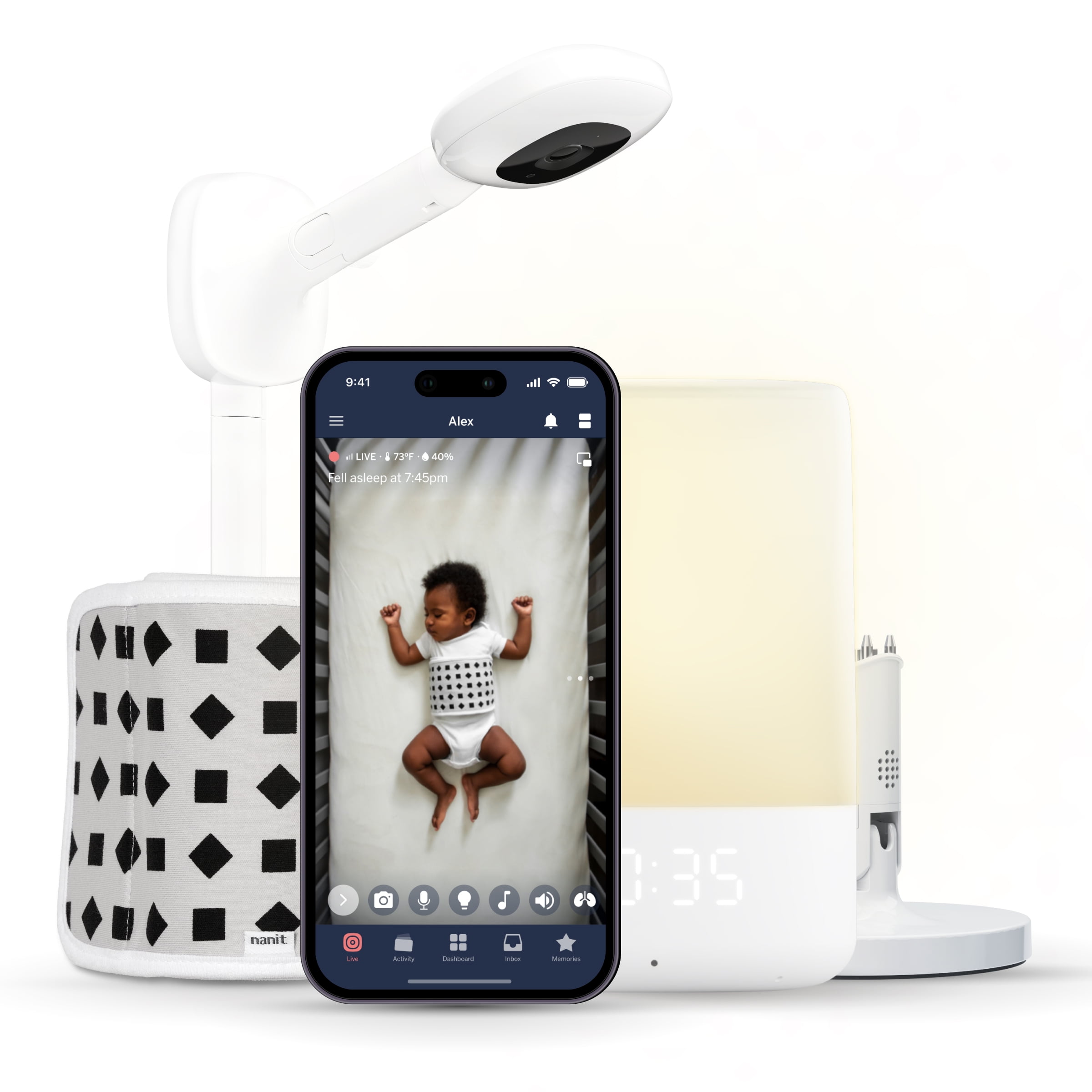 Nanit Superior Sleep Set - Includes Newborn Baby Essentials: Nanit Pro Camera with Wall Mount, Nanit Travel Stand, and The Sound + Light Audio Monitoring Machine & Baby Night Light