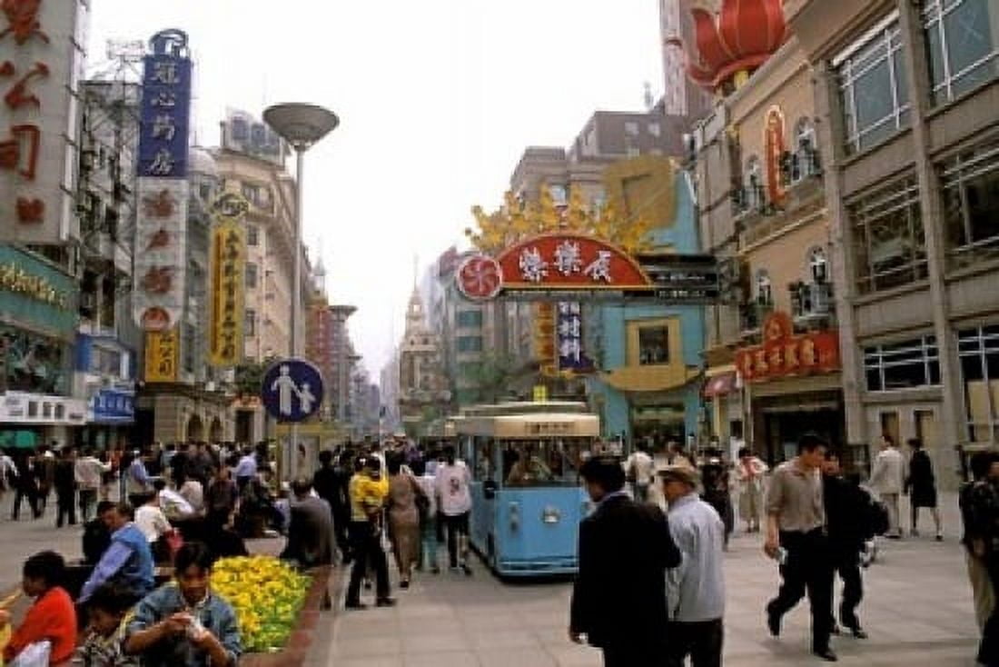 Nanjing Road Shanghai China Canvas Art - Bill Bachmann DanitaDelimont (24 x 15)