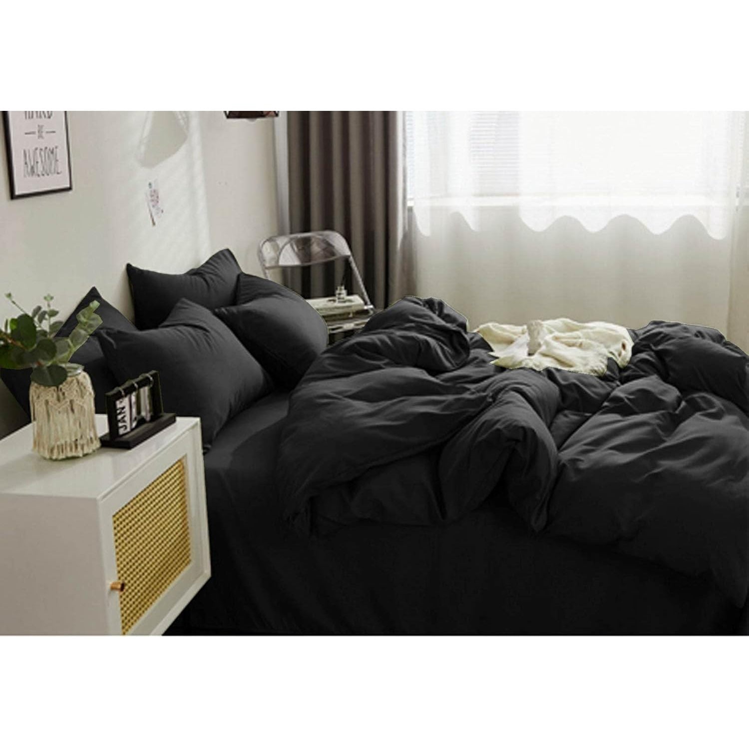 Nanko Queen Size Comforter Set - Reversible Down Alternative, Gray Marble Print, 3-Piece Bedding