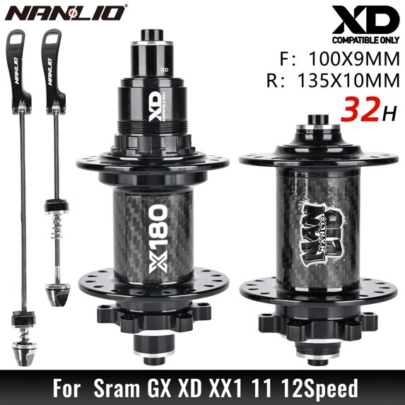 Nanlio X180 Carbon Fiber Mountain Road Bike Hub 32 Holes 180 Clicks 6 Pawls 8 9 10 11 12 Speed 4 Bearings Super Lightweight Hub