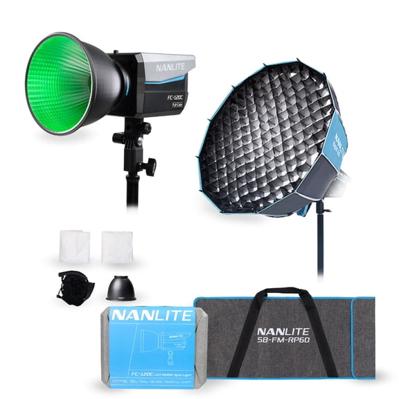 Nanlite FC120C RGB 120W Full-Color RGBW COB Light, 2700K7500K LED Spotlight Bundle with Rapid 60 FM Mount Softbox (2 Items)
