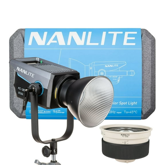 Nanlite FC300B Bi-Color LED Spotlight 2700K-6500K with Nanlite FL-20G Fresnel Lens for Forza 300/500