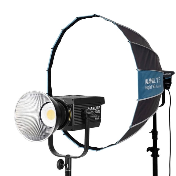 Nanlite FS-300B Bi-Color 2700K-6500K Built-in Bluetooth 2.4GHz Wireless Control LED Monolight Bundle with Rapid 90 Parabolic Softbox (2 Items)