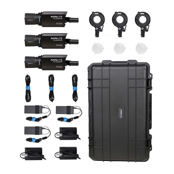 Nanlite Forza 60CR 88W RGBLAC LED 3-Spotlight Kit with CRMX, Battery Grip, Bowens-Mount Adapter and Rolling Hard Case