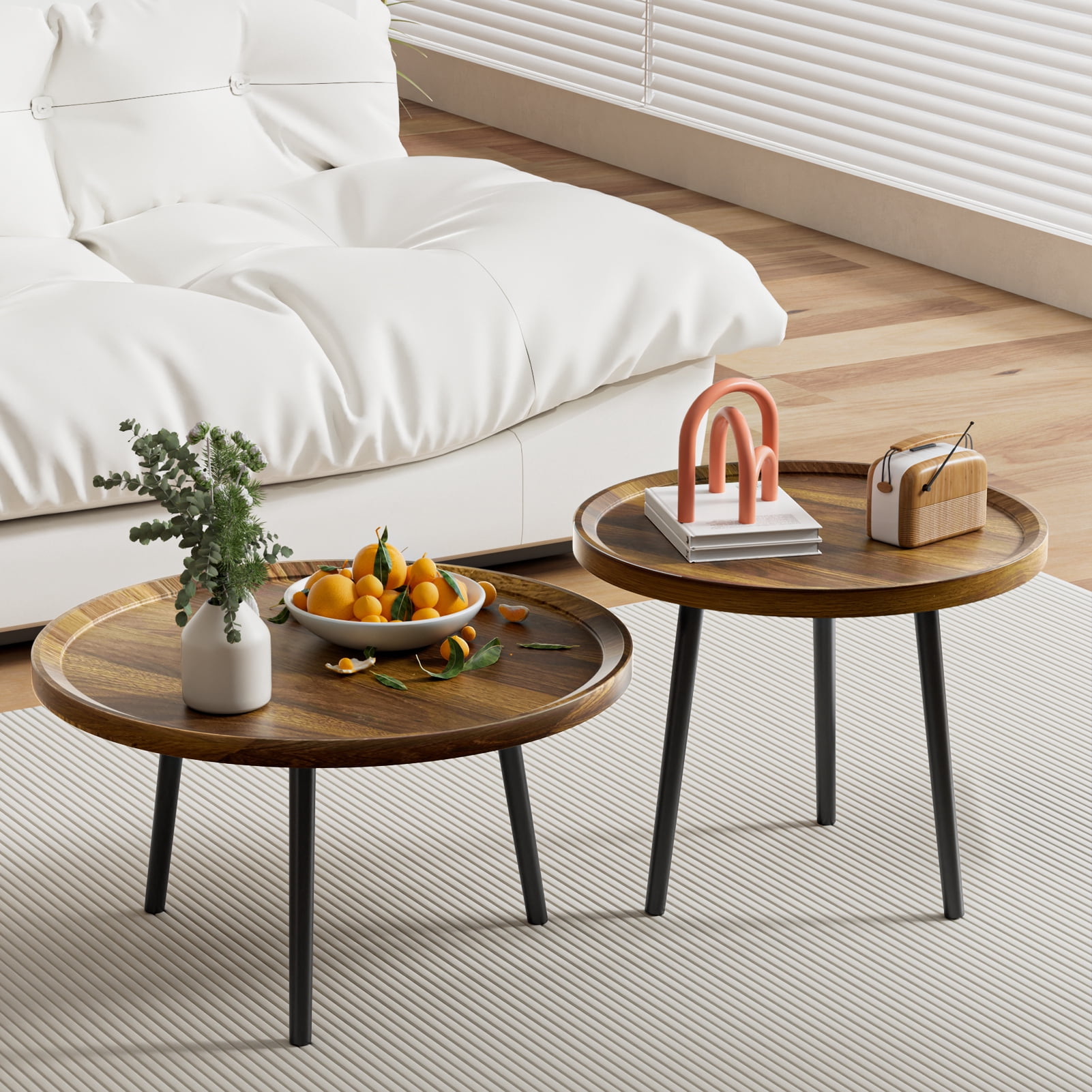 Nanly 2-Piece Nesting Coffee Table, Mid Century Round Tea Table Set in ...