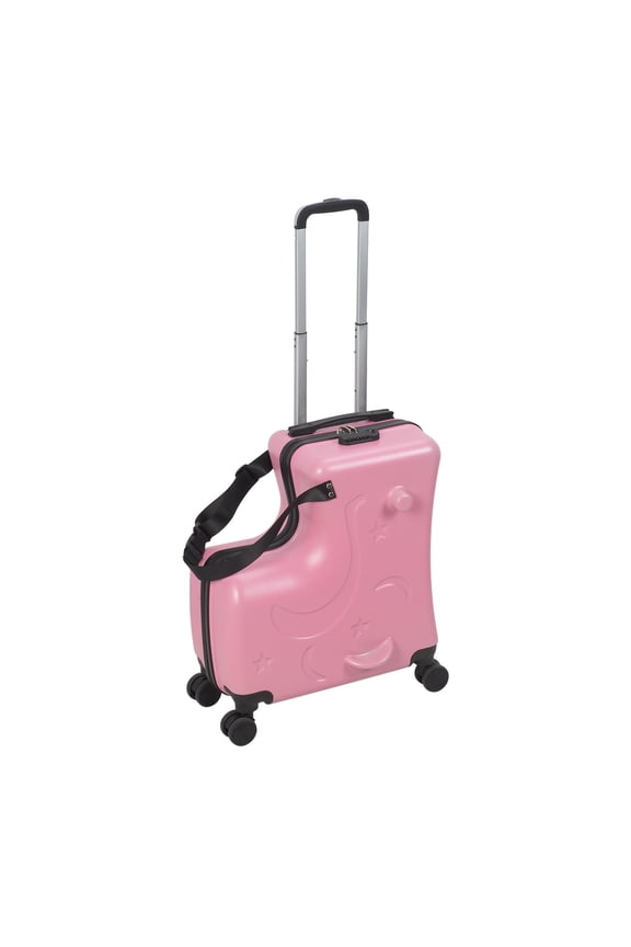 20" Ride on Kids Luggage with Wheels for Girls and Boys, Kids Rolling Suitcase with Seat and Safety Belt Carry-On Luggag for Toddler
