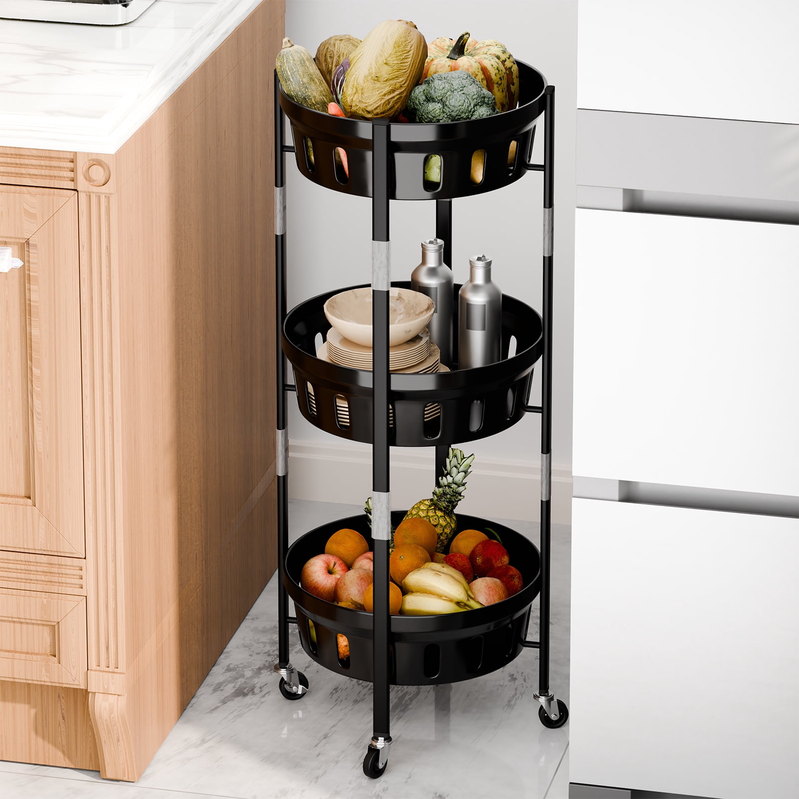Rolling Kitchen Rack Nanly 3 Tiers Kitchen Storage Rack, Kitchen Rolling Rack Storage Cart ...