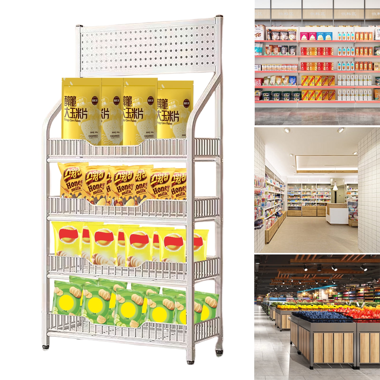 Nanly 4 Tier Snack Rack Display Stand, Metal Retail Candy Display Rack ...