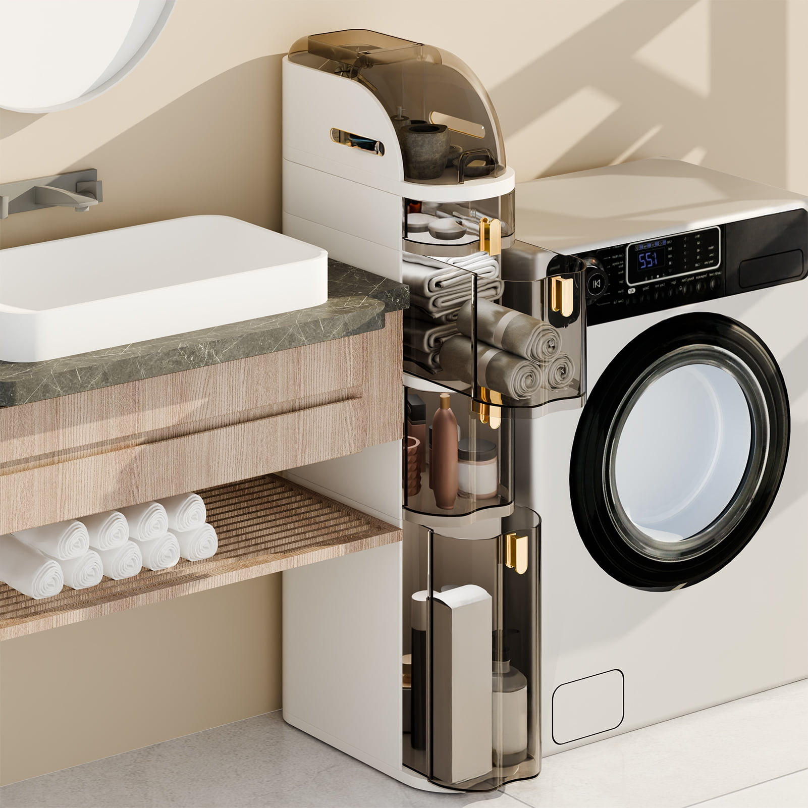 Nanly 4-Tiers Slim Bathroom Storage Cabinet, Drawer Style Narrow Floor ...