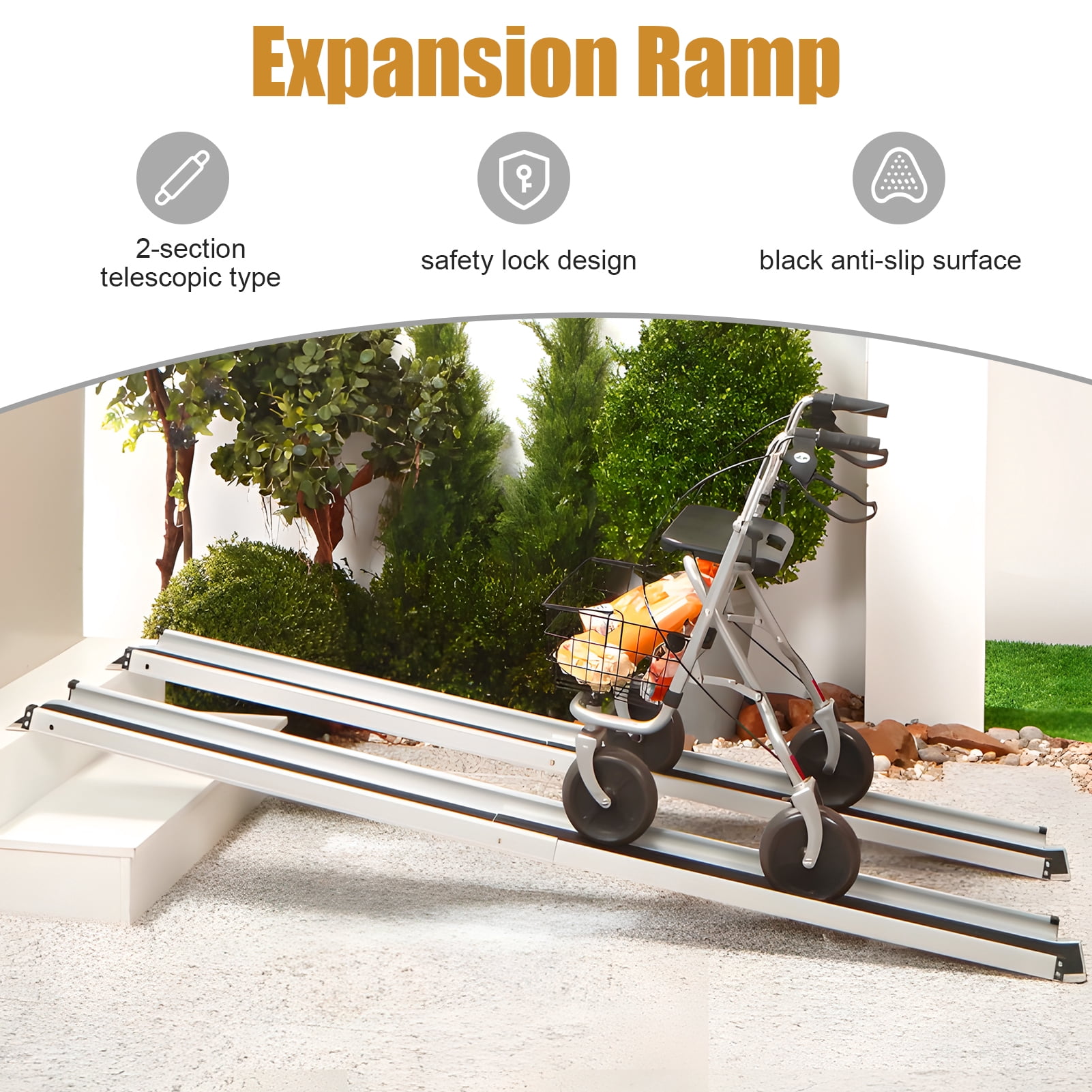 Retactable Ramps Nanly 8ft Retractable Wheelchair Ramp, 2 Telescopic Segments Mobility ...