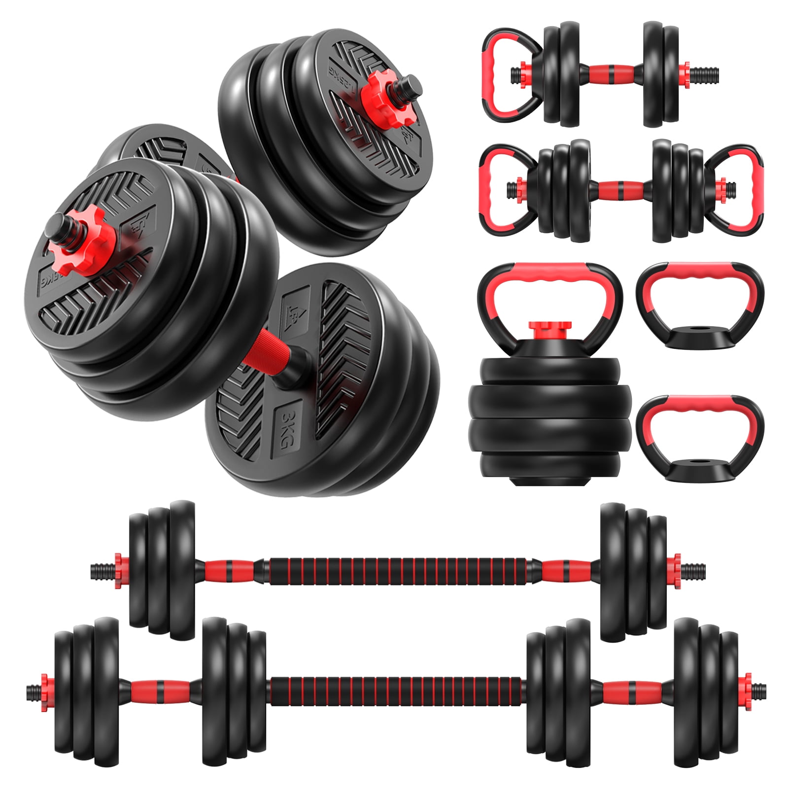 Nanly Adjustable Dumbbell Set, 4-in-1 Free Weight Set with Connector, Weight Dumbbell Set with Dumbbells, Barbells, Kettlebells, Push-Up Bars for Full Body Workout & Muscle Toning