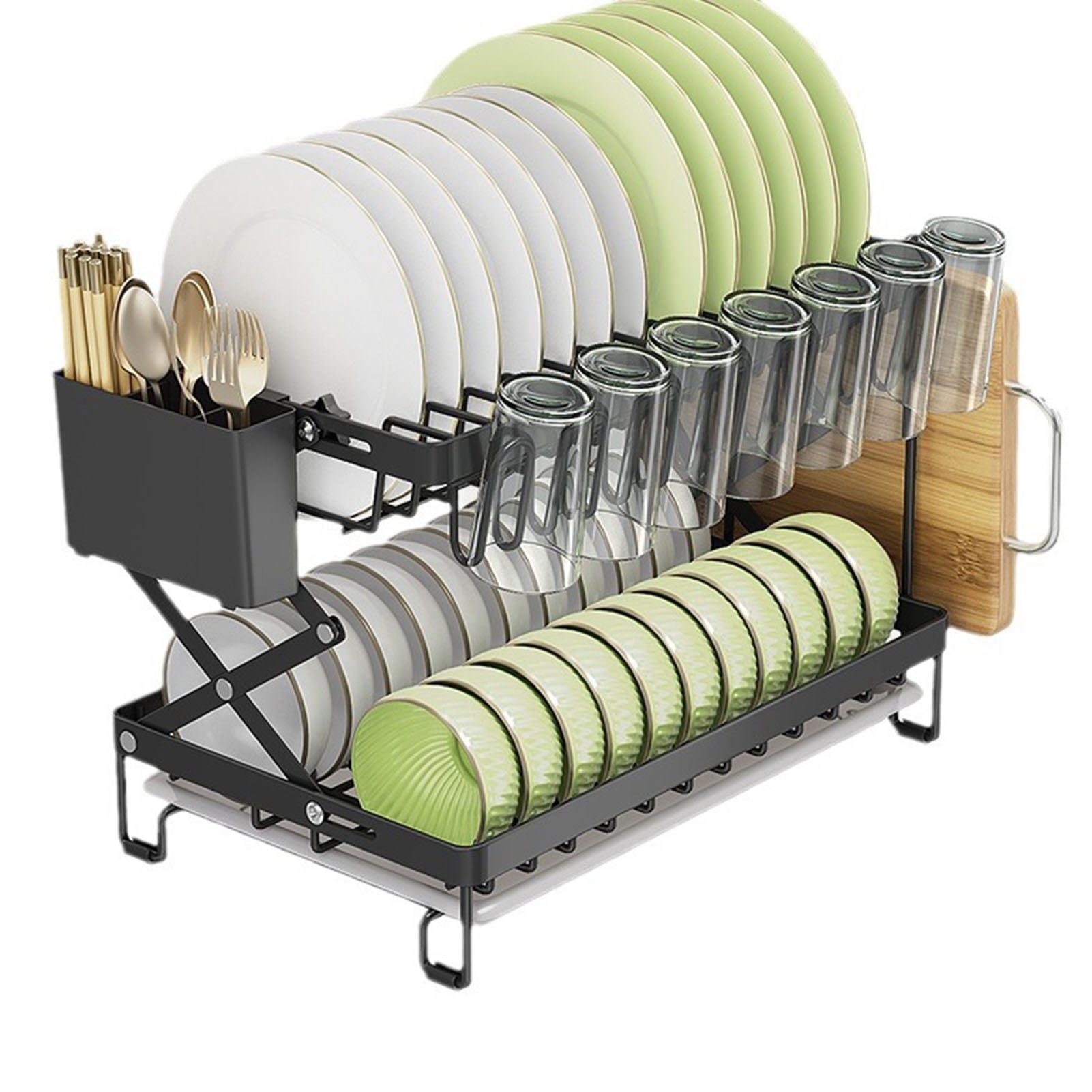 Nanly Dish Drying Rack for Kitchen Counter, 2 Tier Drain Dish Rack with ...