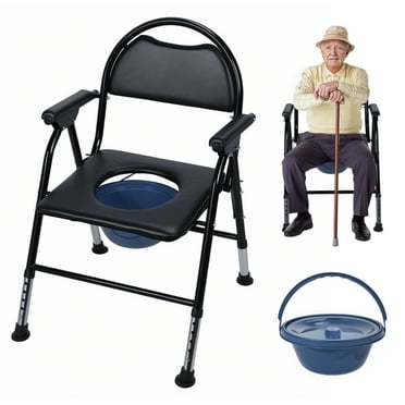 Nanly Folding Bedside Commode, Height Adjustable Toliet Chair for Seniors with Padded Seat and Arms, Portable Potty Shower Chair for Elderly Handicap Adult