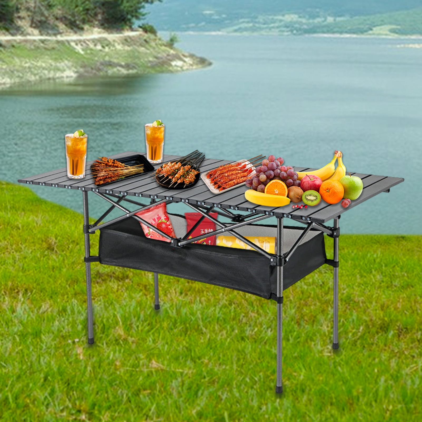Nanly Folding Camping Table, Adjustable Height Outdoor Table Roll-up ...