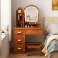 thumbnail image 1 of Nanly Makeup Vanity Desk with Mirror and Lights, 31.5 inch Vanity Table Set with Stool and 4 Drawers Modern Dressing Table with Storage Shelf for Bedroom, 1 of 8