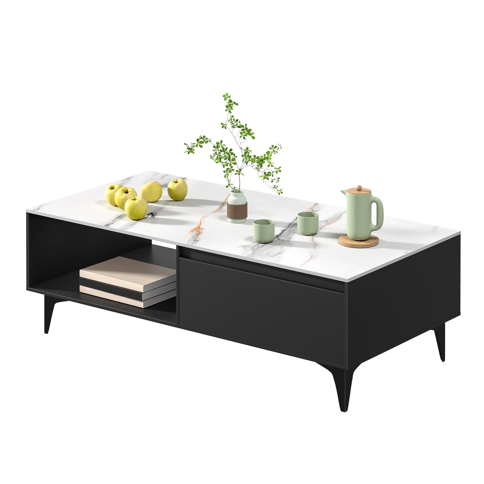Nanly Mid Century Modern Coffee Table with Storage, Rectangle Wood ...