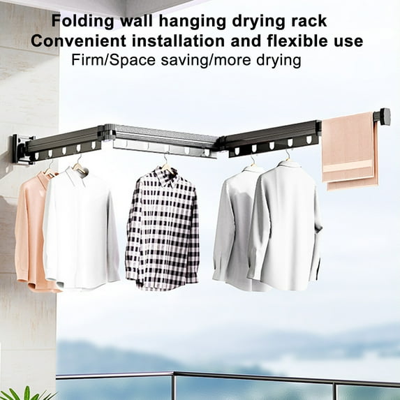 Nanly Wall Mounted Clothes Hanger Rack, Retractable Clothes Drying Rack Collapsible (Tri-Fold), Laundry Drying Rack, 360° Rotating Space Saver Clothes Rack for Home Balcony Laundry