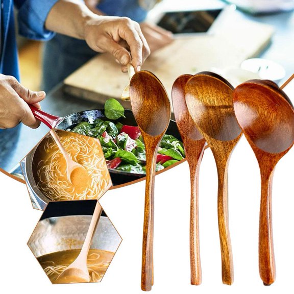 Nanmu Old Lacquer 20*6 Tablespoons Wooden Soup Spoon Retro Japanese Tableware Powder Spoon Male Spoon Household Spoon