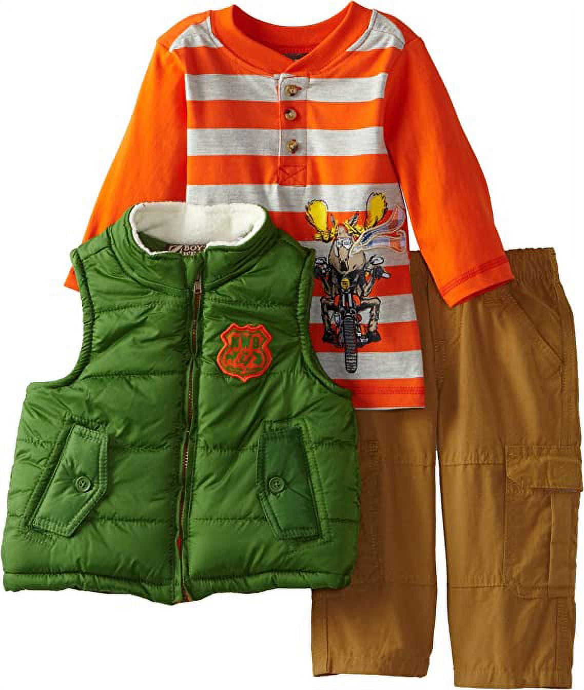 NANETTE LEPORE Nannette Baby Boys' 3 Piece Animal Biker Vest with Shirt and Pant, Green, 12 Months