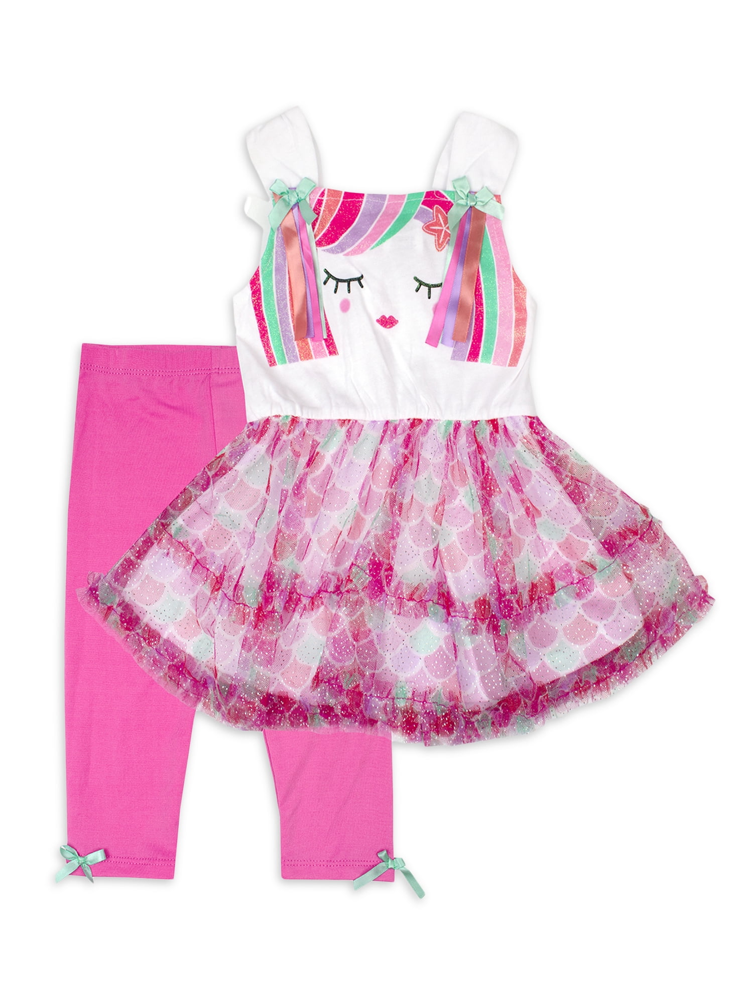 Nannette Baby Girl Mermaid Glitter Mesh Shorts Set, Size 3M-9M
