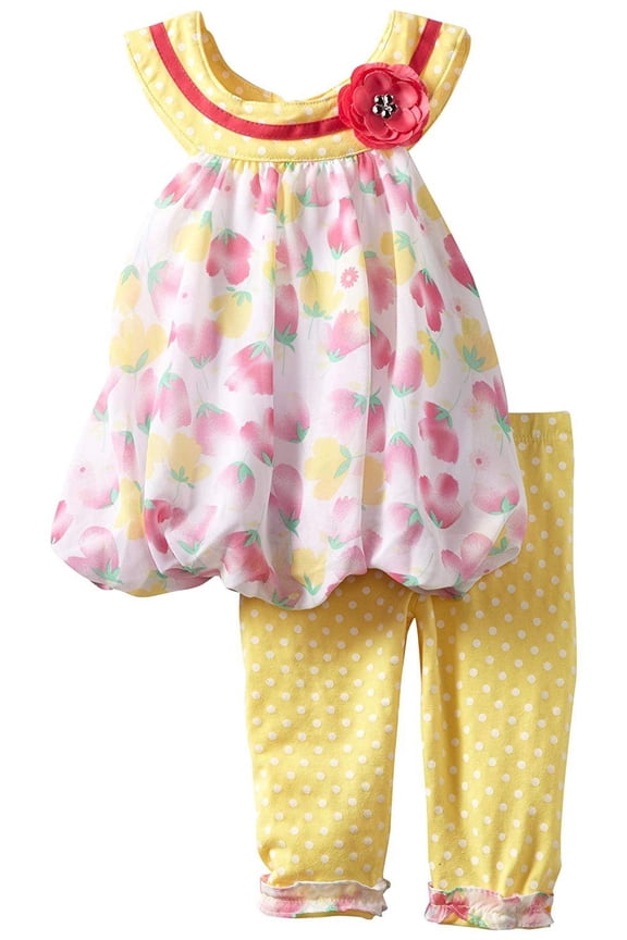 Baby Girls' 2 Piece Flower Legging Set, Yellow, 12 Months