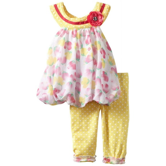 Nannette Baby Girls' 2 Piece Flower Legging Set, Yellow, 24 Months