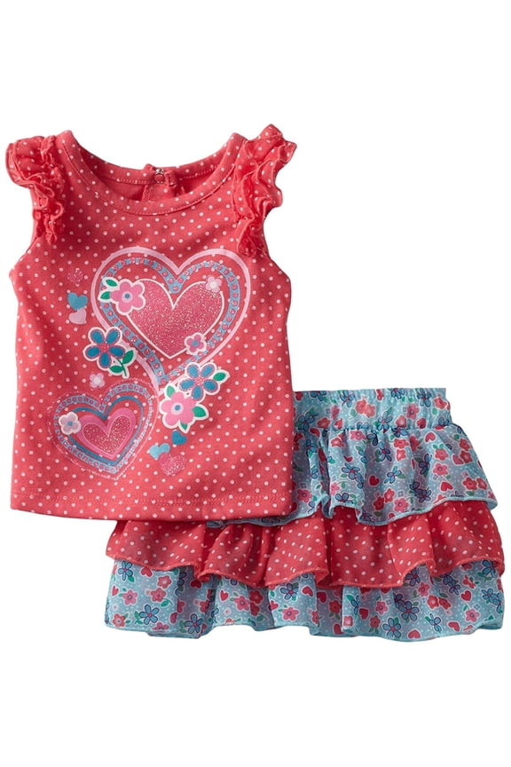 Baby Girls' 2 Piece Heart Printed Scooter Set, Melon Twist, 18 Months
