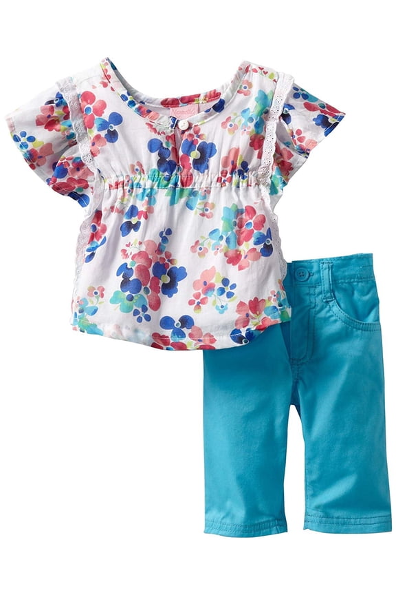Baby Girls' 2 Piece Printed Pant Set, Ocean, 12 Months