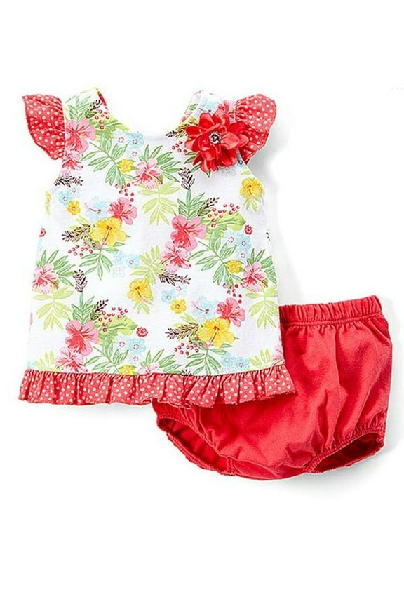 Baby Girls' Casual Dresses PINK - White & Pink Tropical Floral Angel-Sleeve Dress & Pink Bloomers - 3-6M