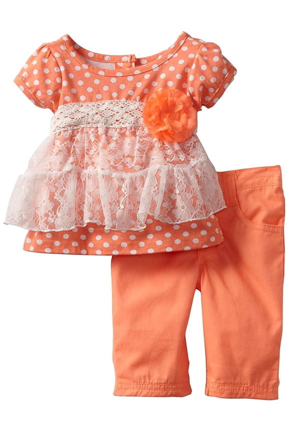 Nannette Girls' 2 6X 2 Piece Lace Pant Set, Open Orange, 12 Months