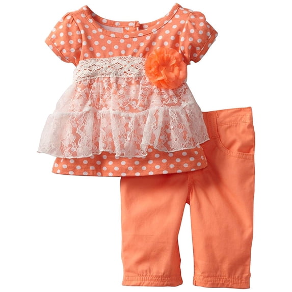 Nannette Girls' 2 6X 2 Piece Lace Pant Set, Open Orange, 12 Months