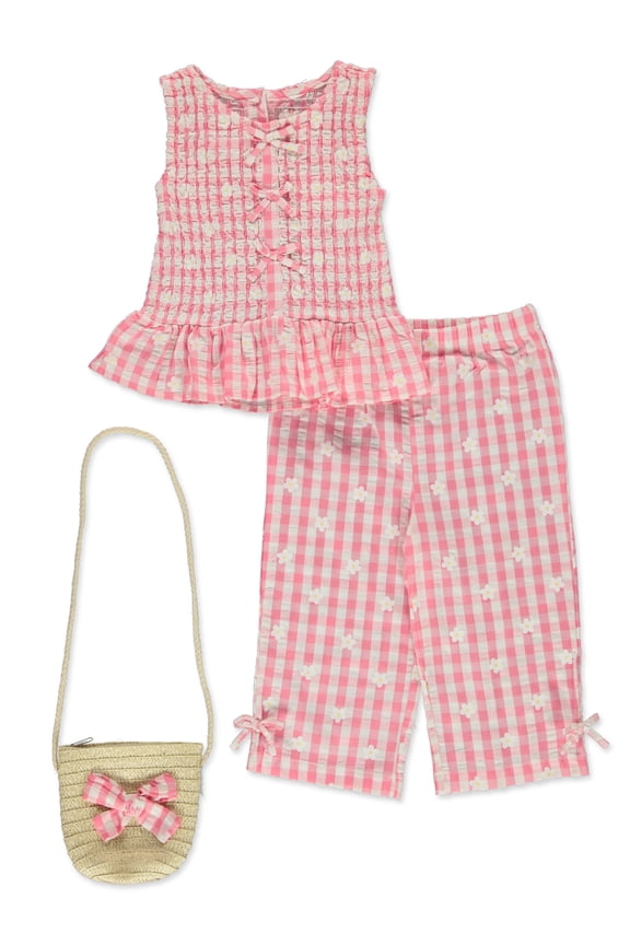 Girls' 3-Piece Gingham Pants Set Outfit Color: light pink multi Size: 2t