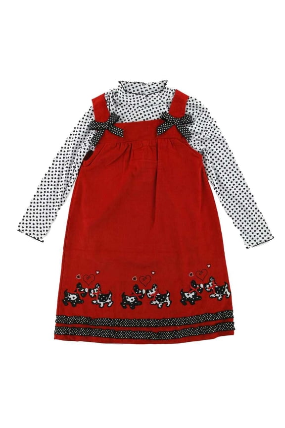 Girls Scottie Dog 2 PC Dress Set Corduroy Jumper & Long Sleeve Shirt 5
