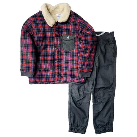 Infant Boys Red 2-Piece Plaid Snap Front Jacket & Pant Outfit Set 4T