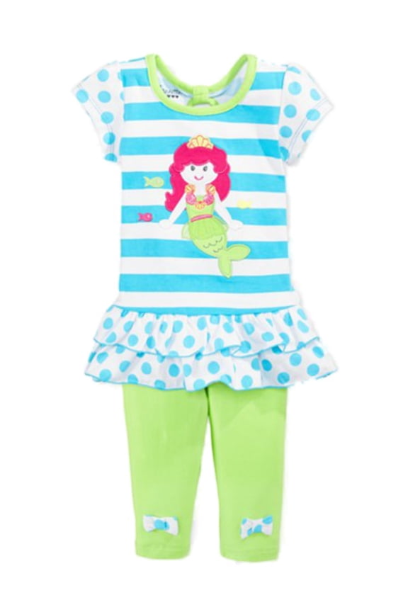 Infant Girls 2 Piece Mermaid Outfit with Blue Shirt Green Leggings 12m