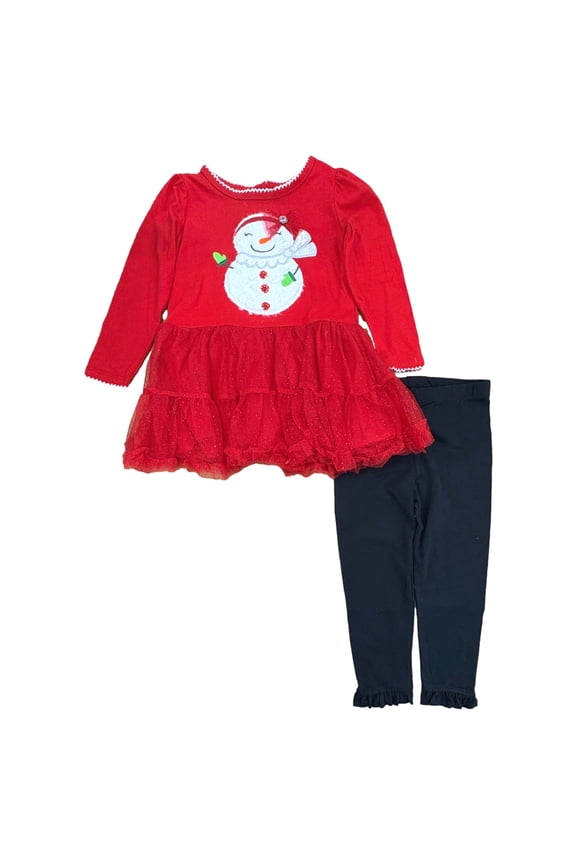 Toddler Girls Christmas Snowman Red Tutu 2pc Leggings Outfit 4T