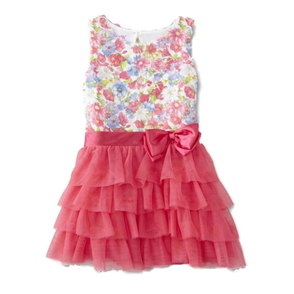 Nannette Infant Girls Hot Pink Flower Print Dress Ruffle Skirt Summer Sundress