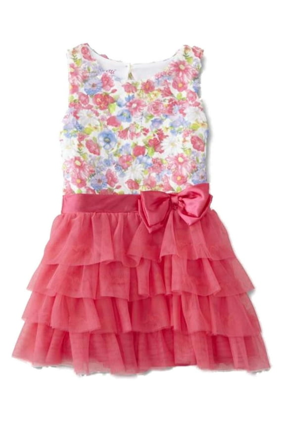 Infant Girls Hot Pink Flower Print Dress Ruffle Skirt Summer Sundress