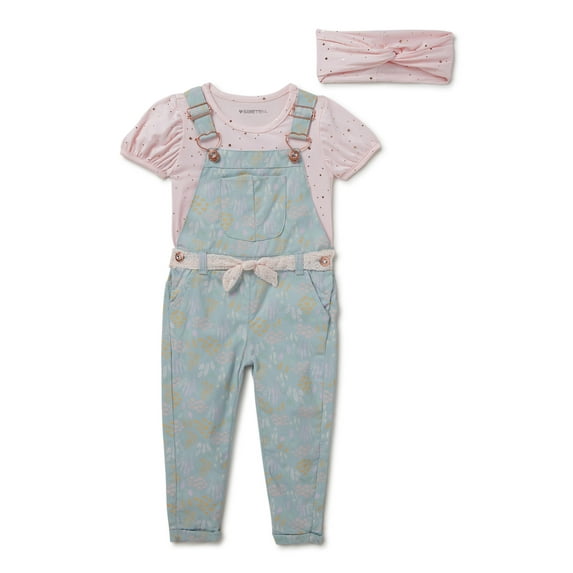 Nannette Toddler Girl Tee, Overalls and Headband Set, Sizes 2T-4T