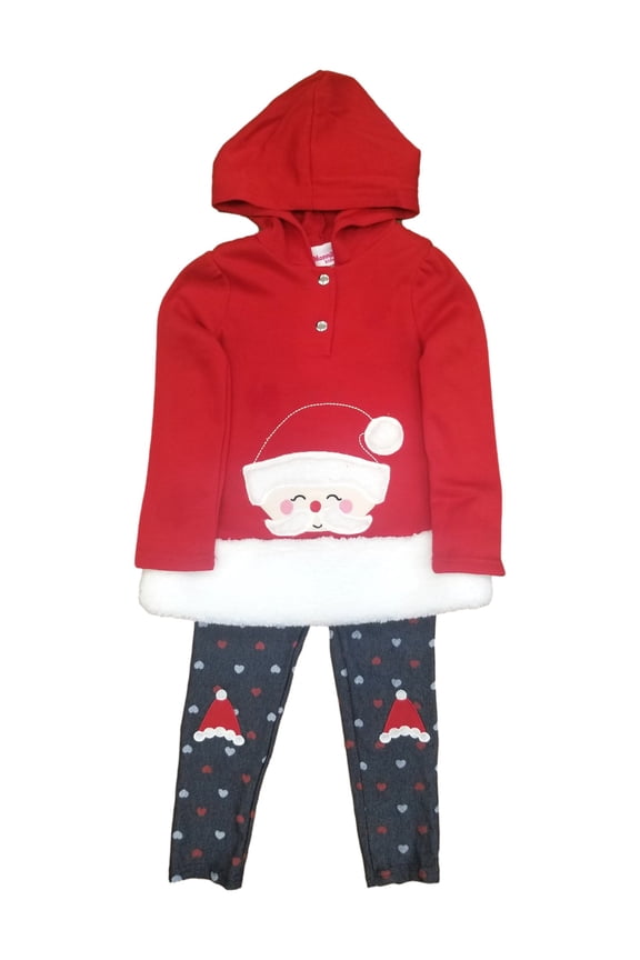 Toddler Girls Christmas Red Santa Claus Hooded Shirt Leggings Outfit 4T