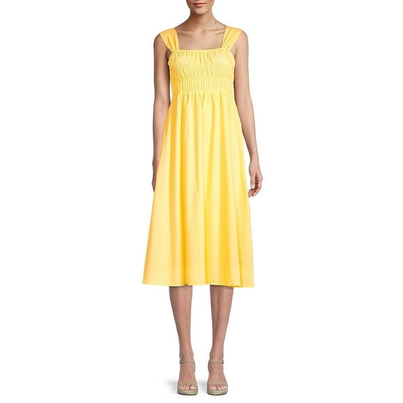 YELLOW Women's Smocked Sleeveless MIDI Dress, US 10