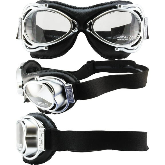 Nannini Streetfighter Padded Motorcycle Goggles Hand-Sewn Black Leather Frames Clear Anti-Fog Lenses