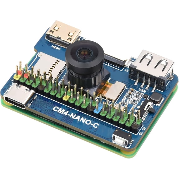 Nano Base Board (C) for Compute Module 4 Lite/eMMC,Same Size As The CM4,Onboard 8MP Camera,with 40PIN GPIO Interface,USB 2.0 Type A,MIPI DSI Port