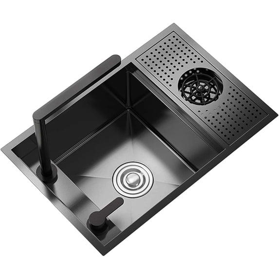 Nano Black Hidden Mini Bar/Cafe/RV/balcony Sink with Up and Down Faucet and Glass Rinser Set